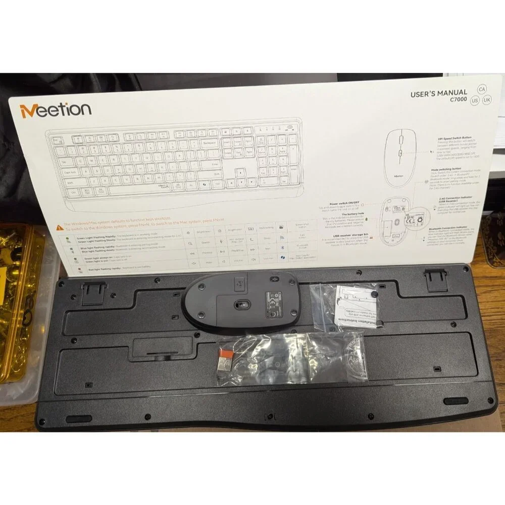 Meetion Wireless Keyboard Mouse Combo Bluetooth C7100G 2.4GHz Black Easy Connect